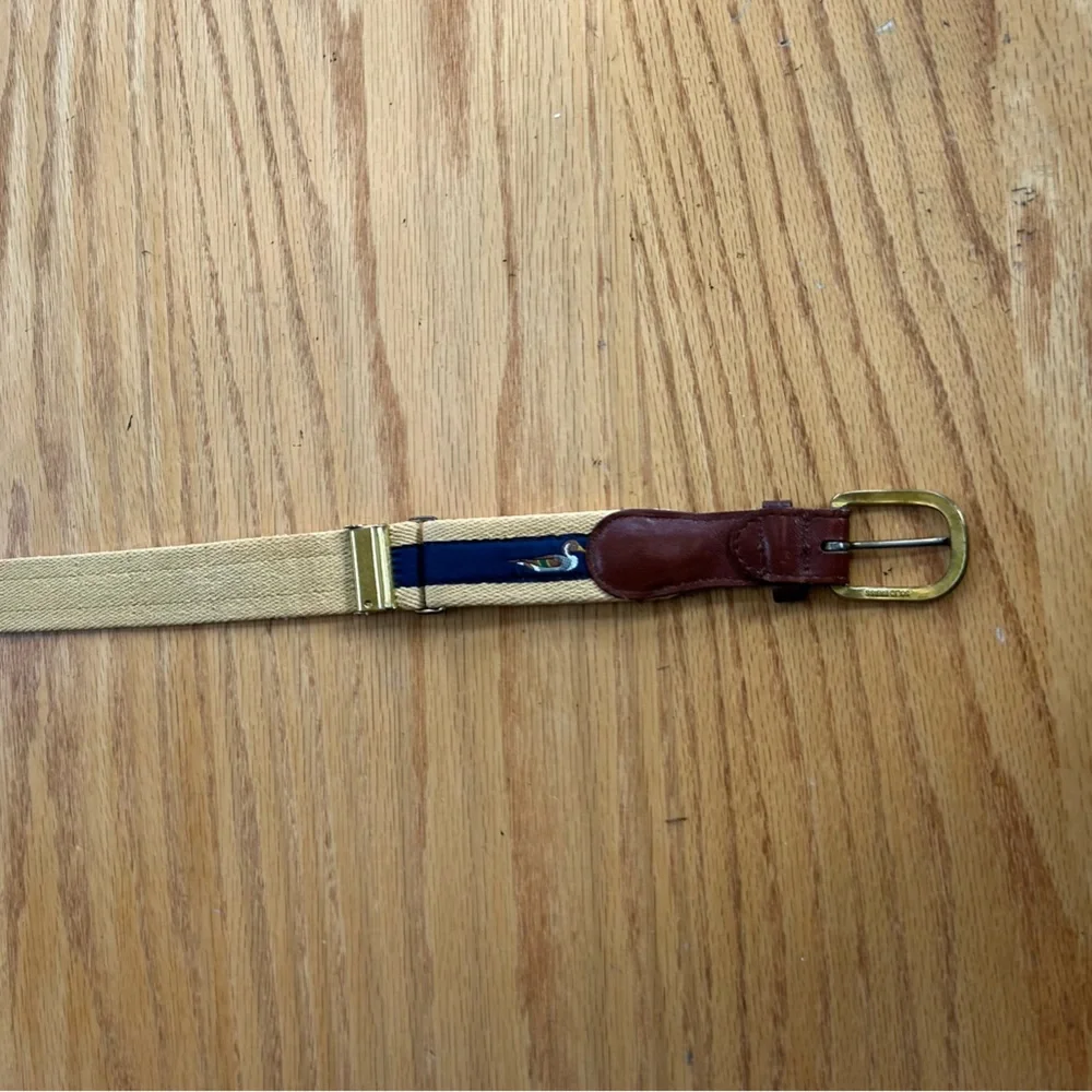 Vintage Pintail‎ Duck Canvas Surcingle Belt Navy Tan Striped Leather Brass Large